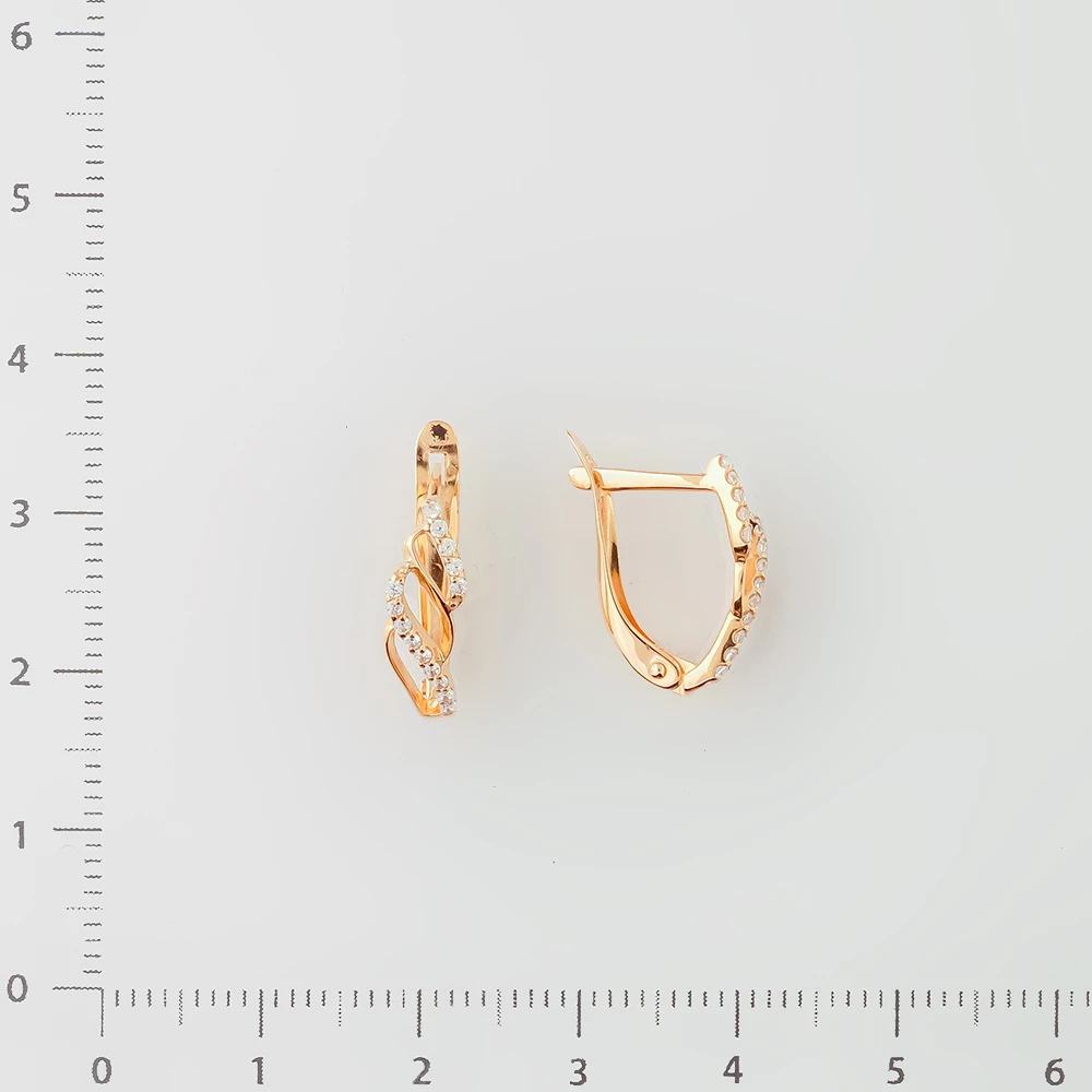 Серьги с фианитом из красного золота 585 пробы