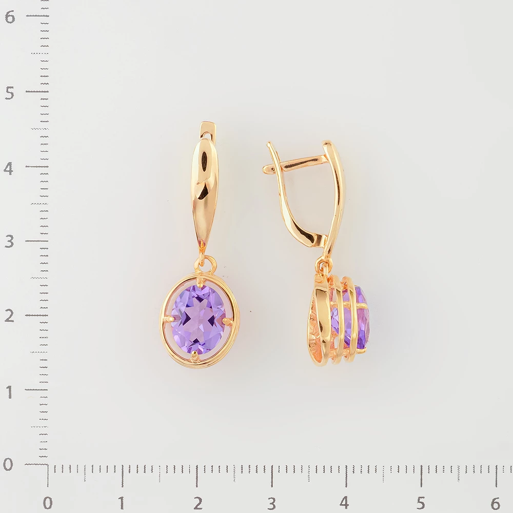 Серьги с аметистом из красного золота 585 пробы