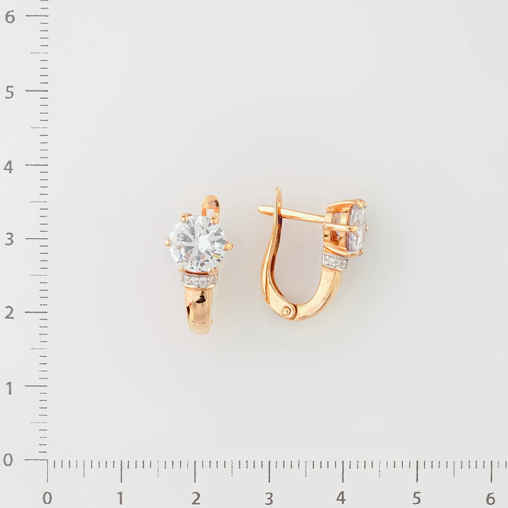 Серьги с фианитом из красного золота 375 пробы
