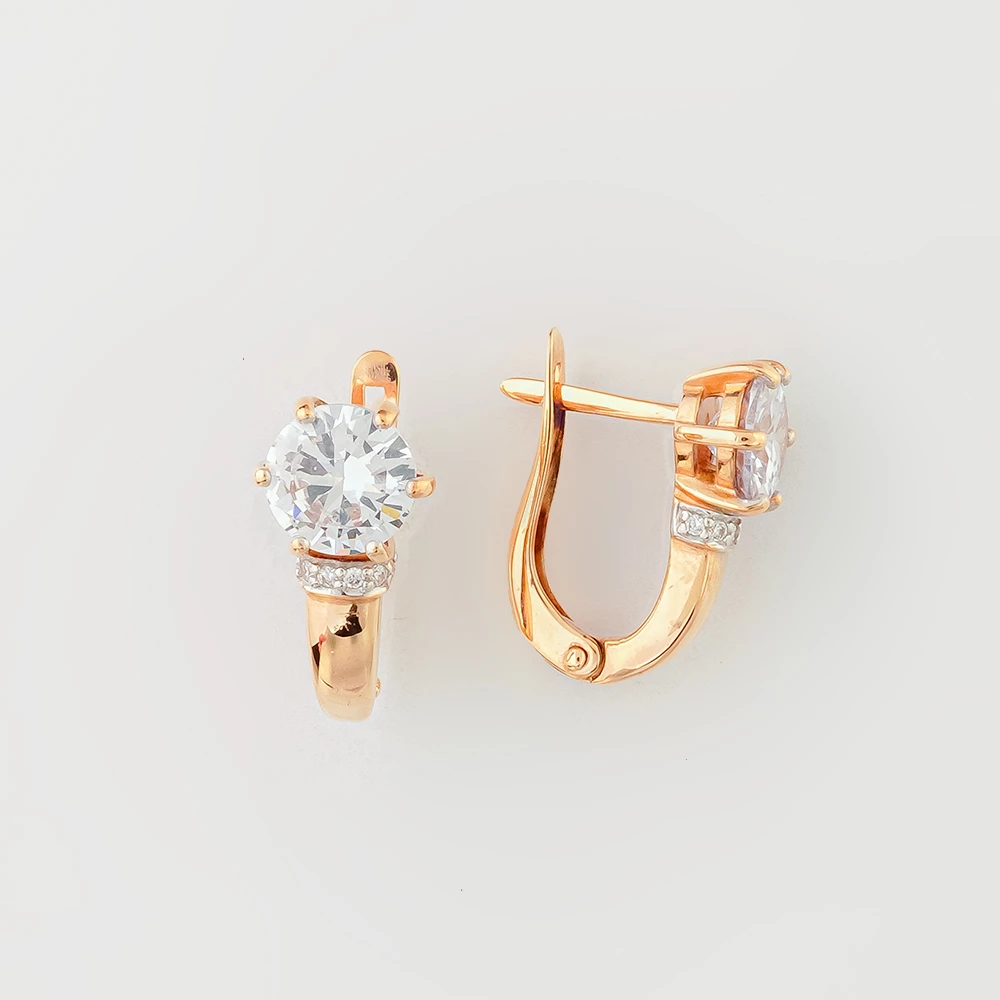 Серьги с фианитом из красного золота 375 пробы