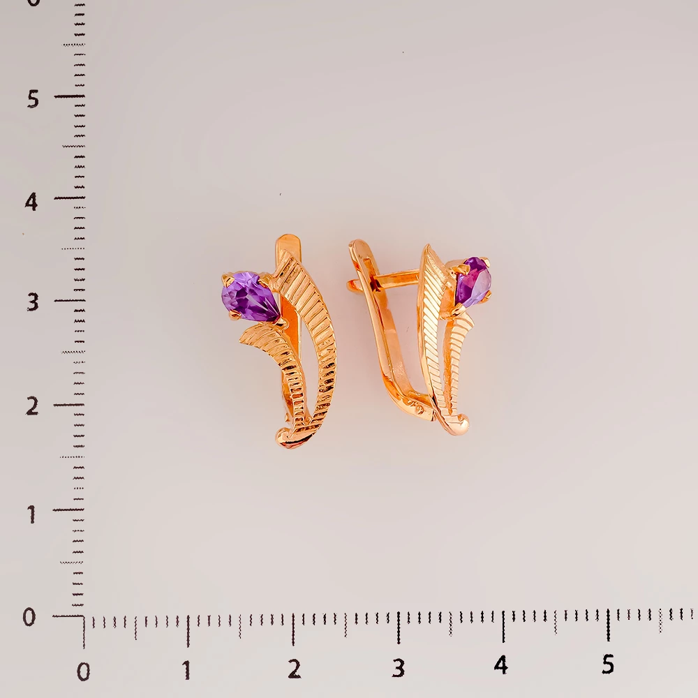 Серьги с корундом синтетическим из красного золота 585 пробы