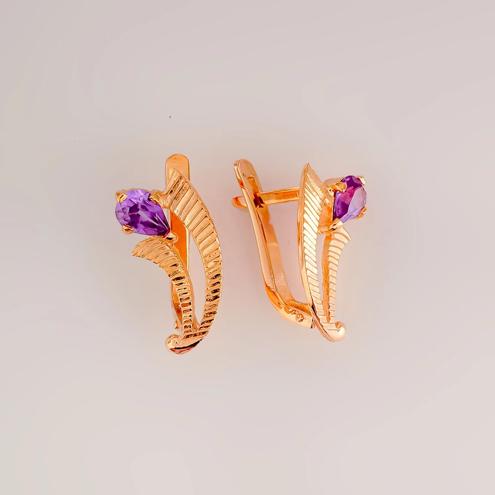 Серьги с корундом синтетическим из красного золота 585 пробы