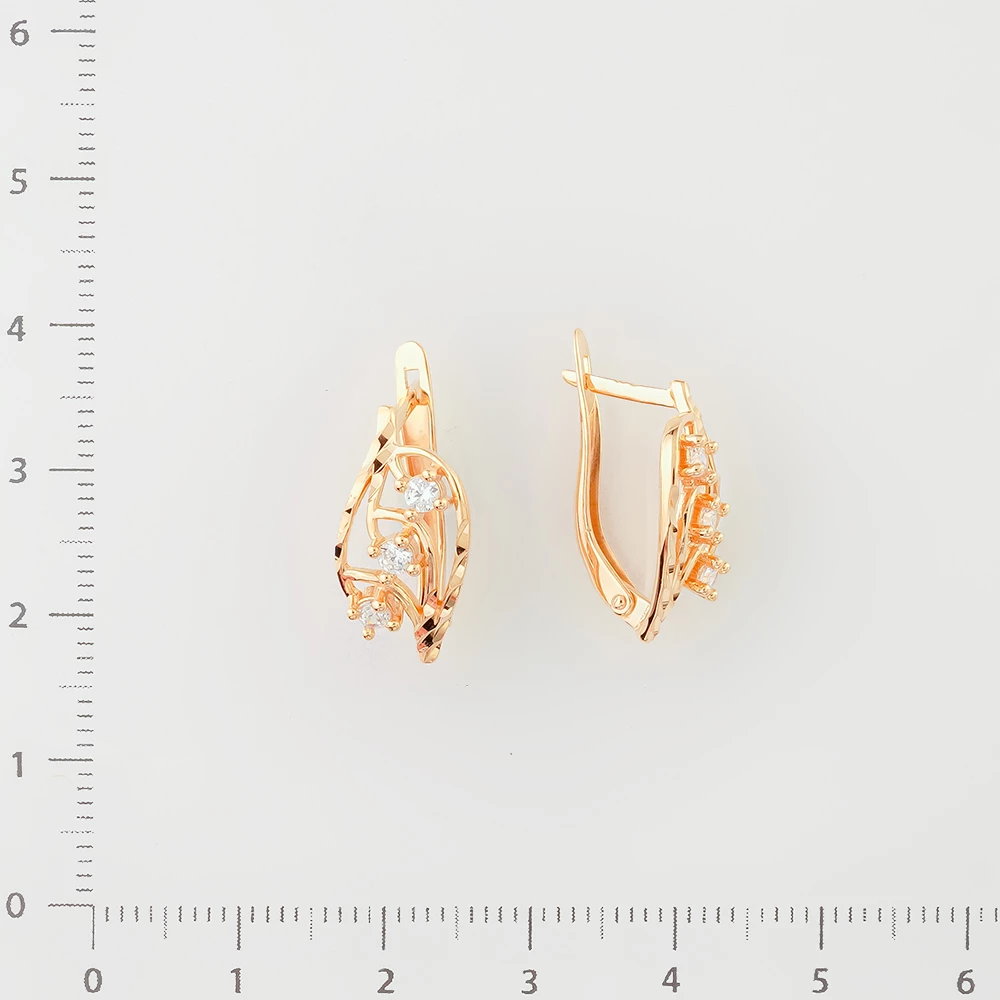 Серьги с фианитом из красного золота 585 пробы