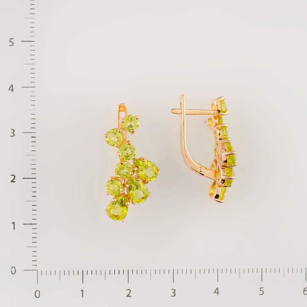Серьги с хризолитом из красного золота 585 пробы