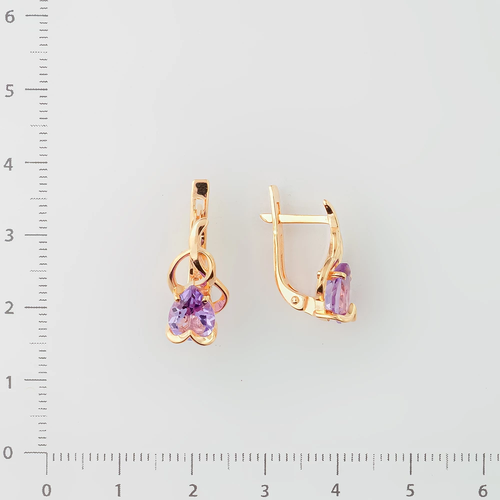 Серьги с аметистом из красного золота 585 пробы