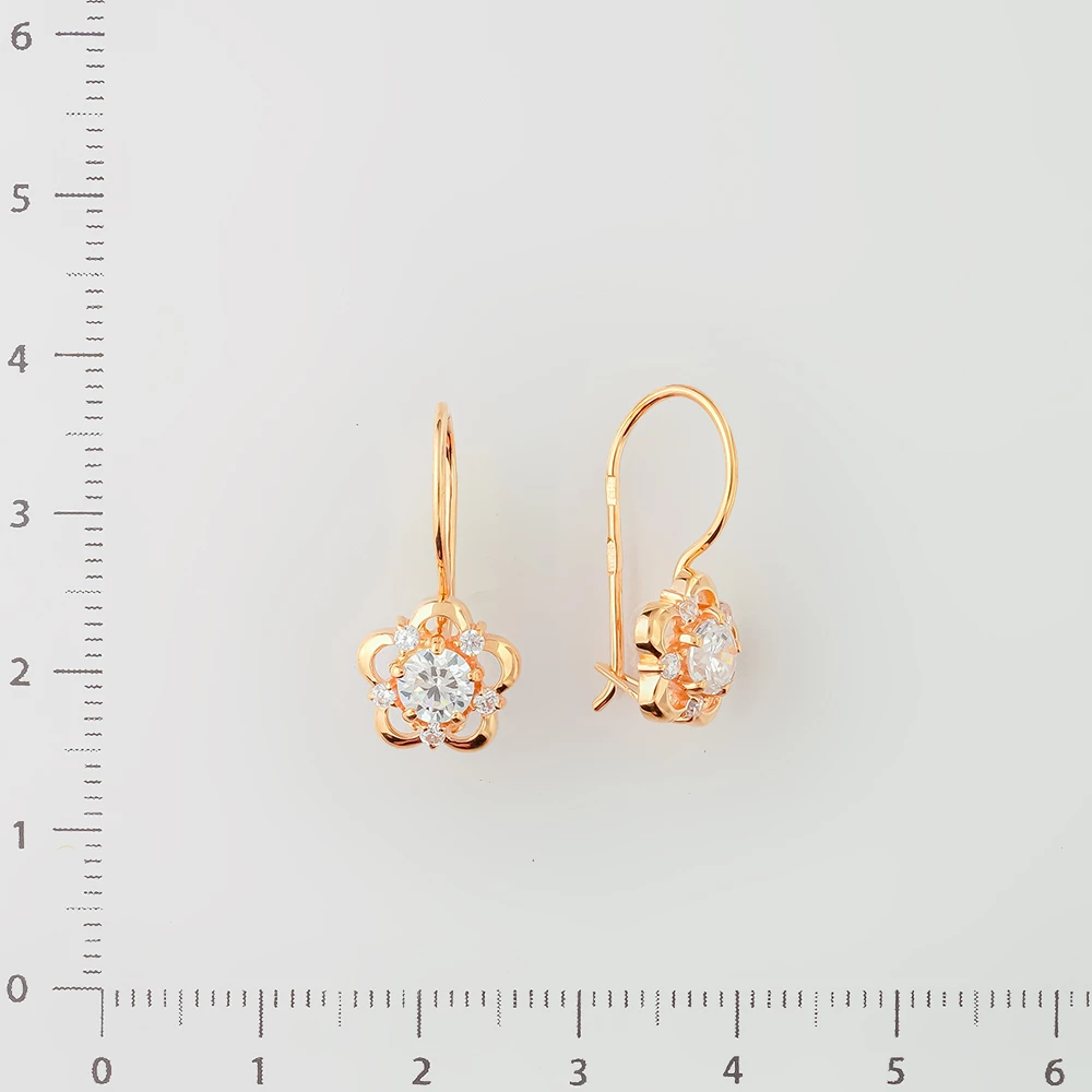 Серьги с фианитом из красного золота 585 пробы