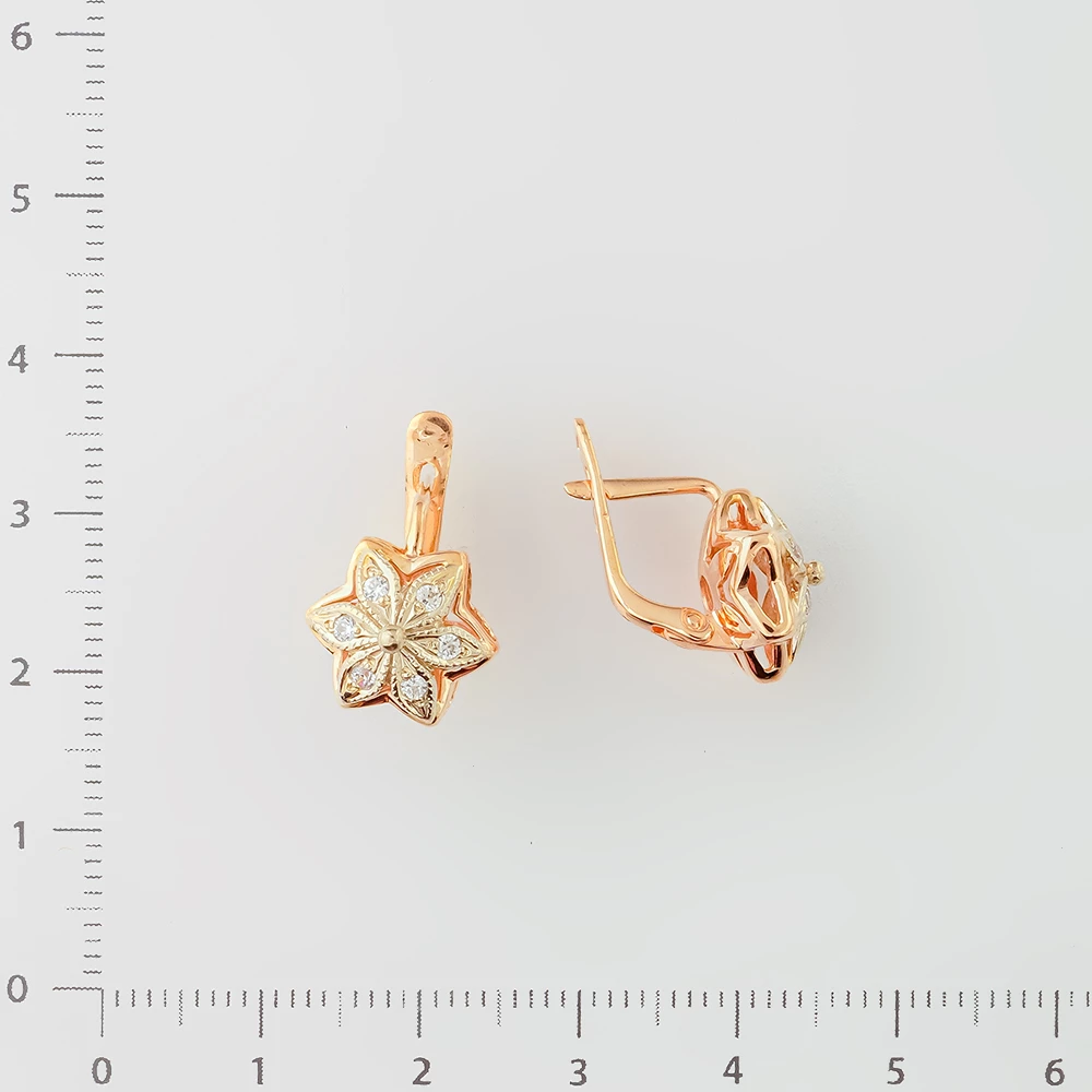 Серьги с фианитом из красного золота 585 пробы