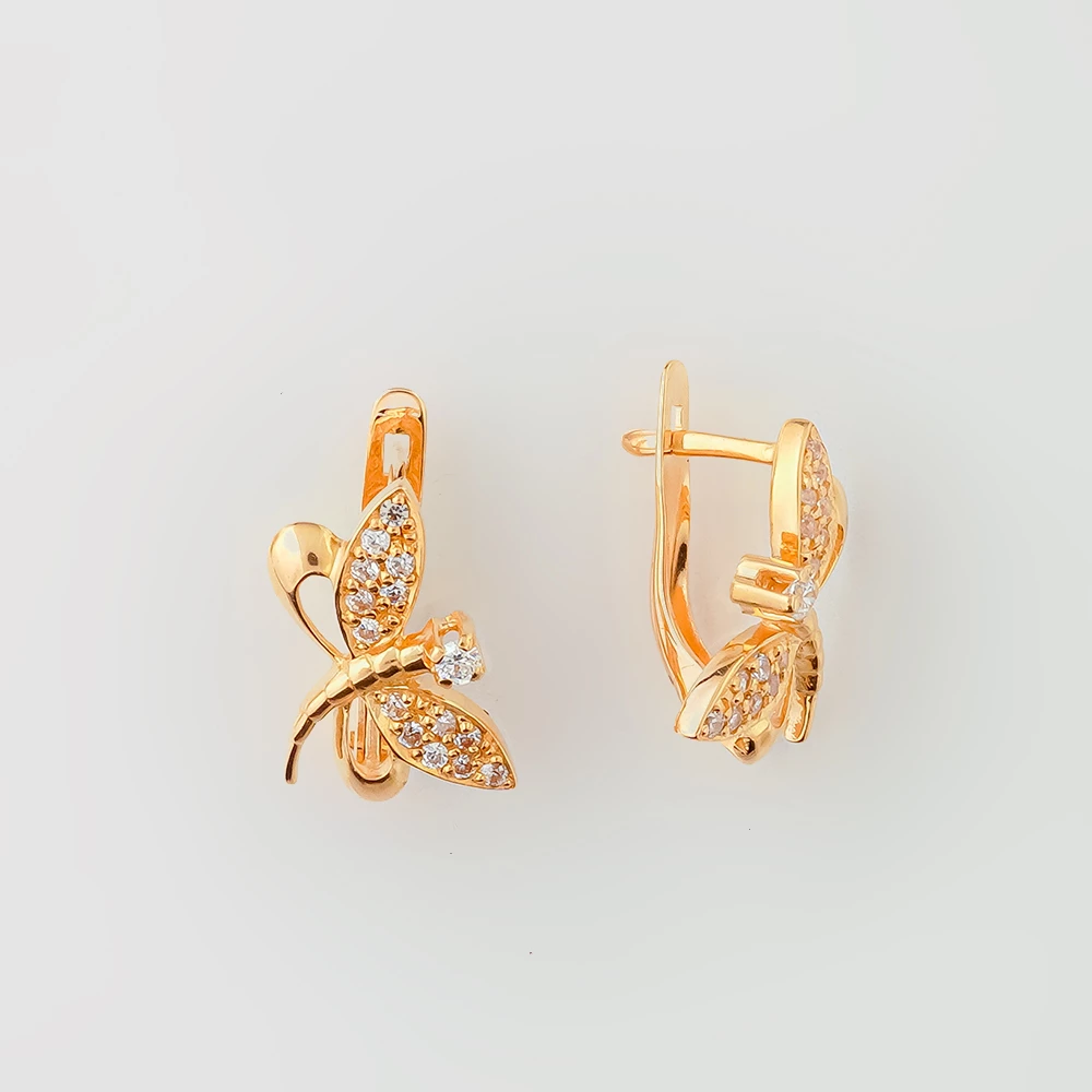 Серьги с фианитом из красного золота 585 пробы