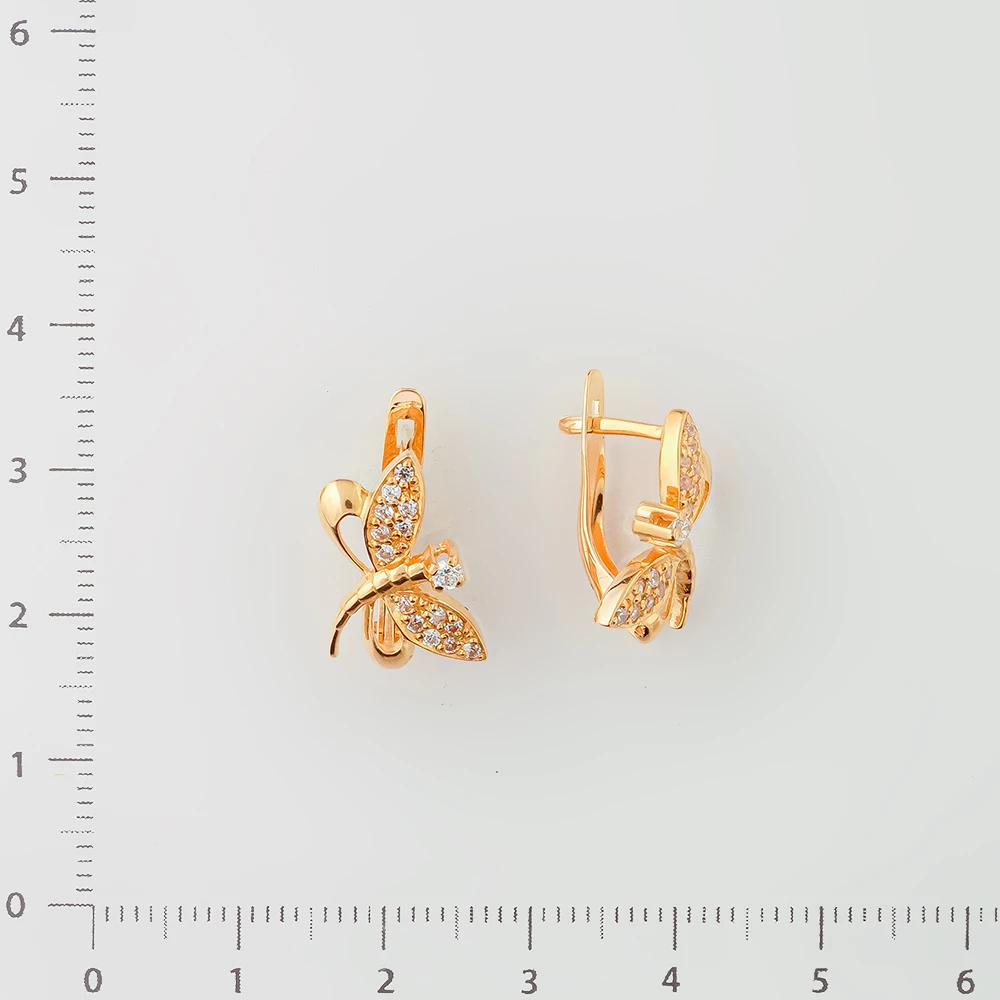 Серьги с фианитом из красного золота 585 пробы