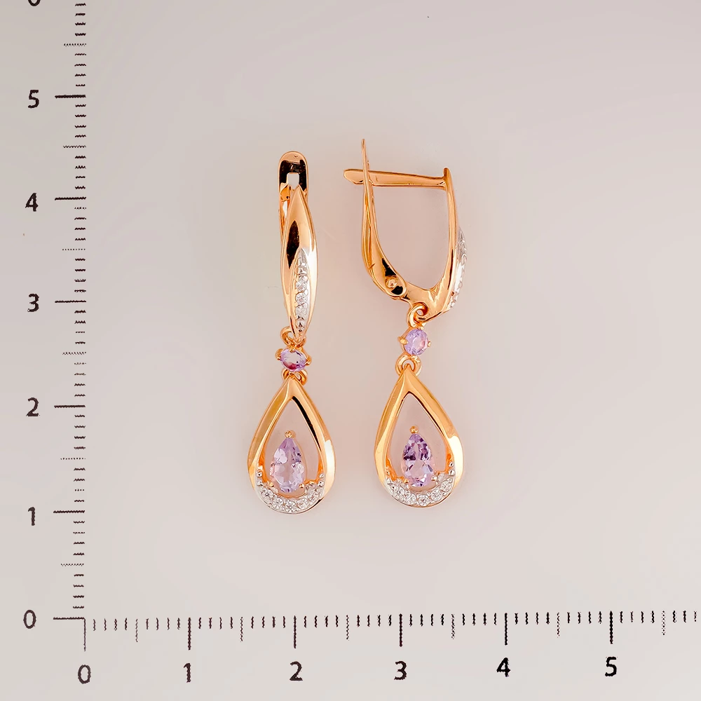 Серьги с аметистом из красного золота 585 пробы