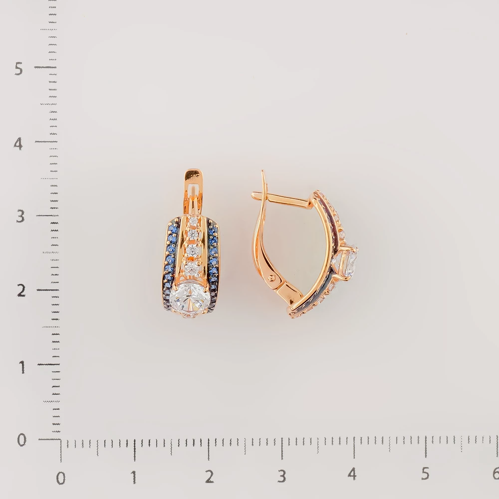 Серьги с фианитом из красного золота 585 пробы