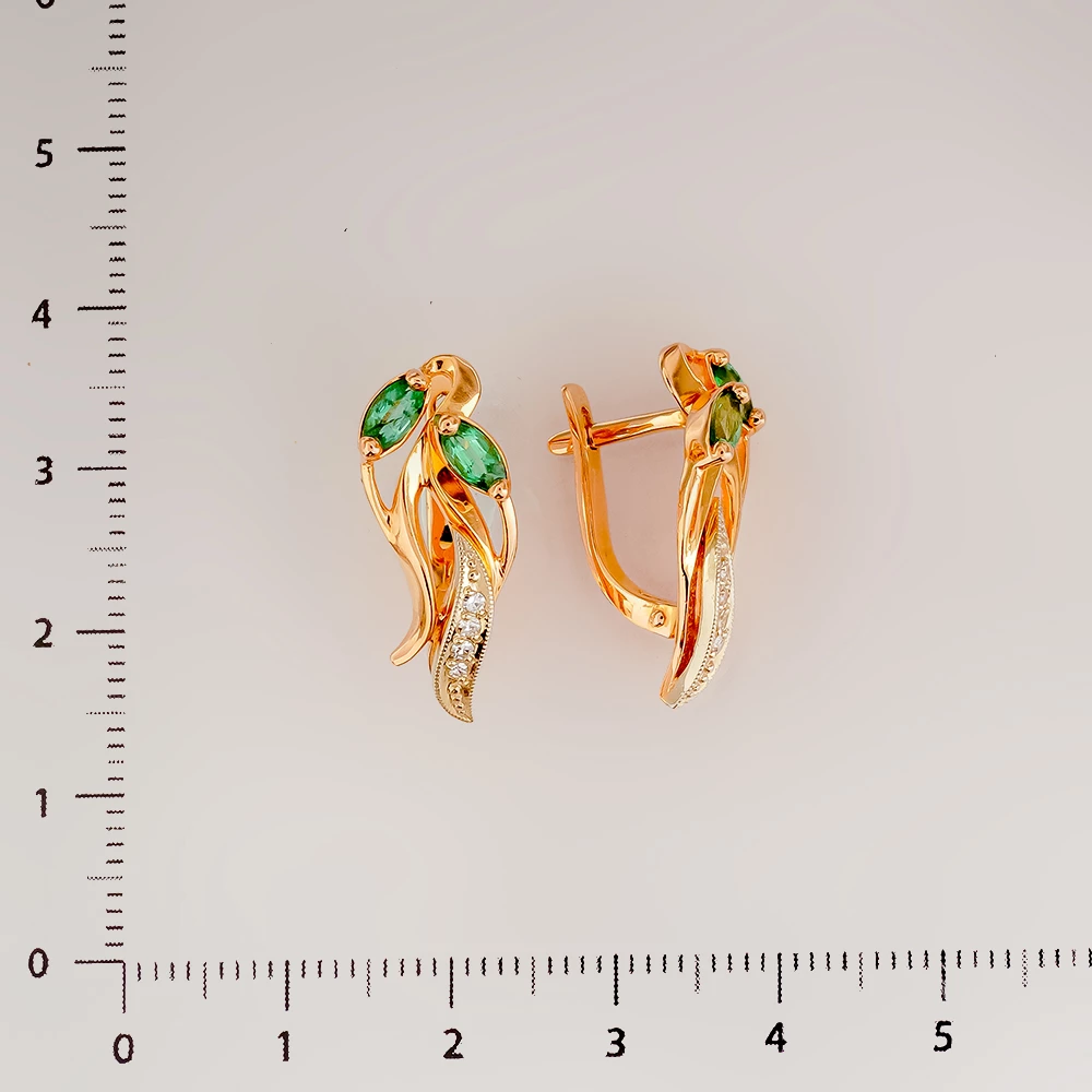 Серьги с изумрудом из красного золота 585 пробы