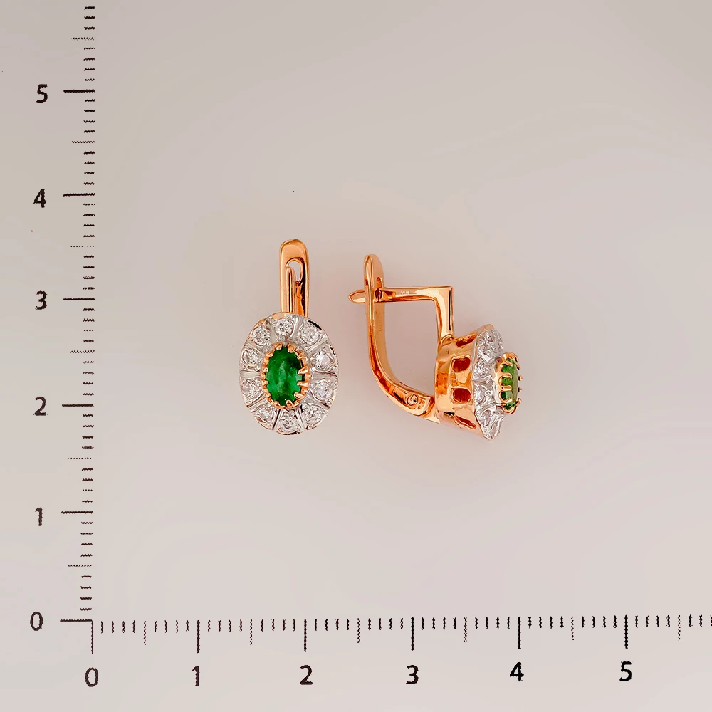 Серьги с изумрудом из красного золота 585 пробы