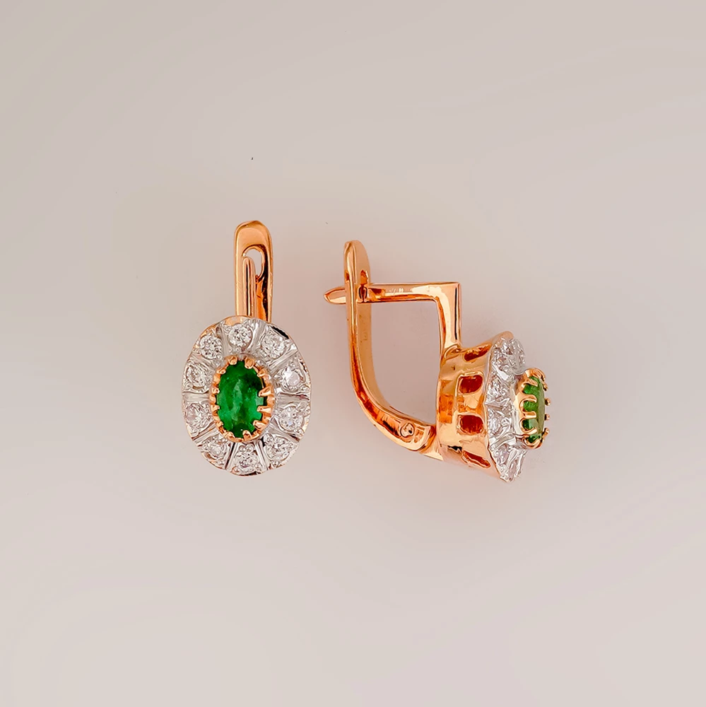 Серьги с изумрудом из красного золота 585 пробы
