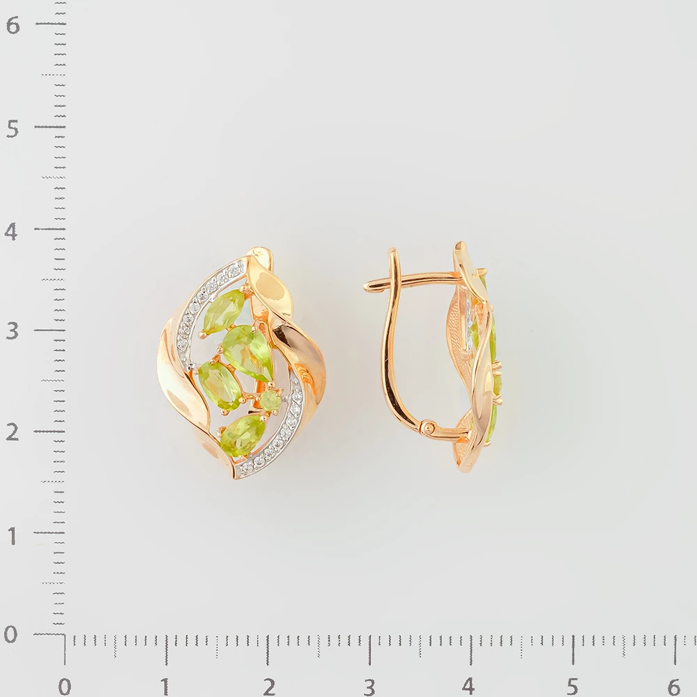 Серьги с хризолитом из красного золота 585 пробы