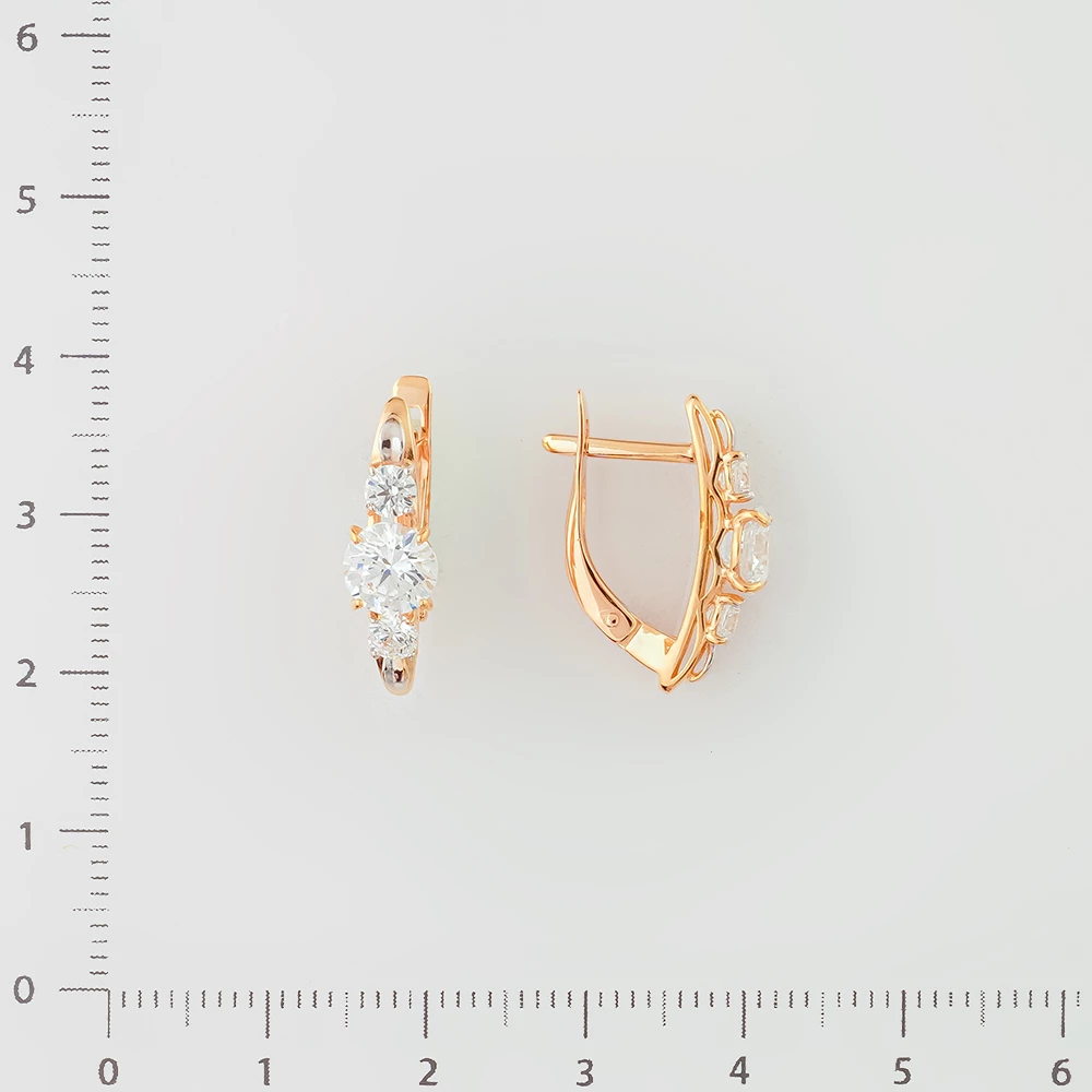 Серьги с фианитом из красного золота 585 пробы