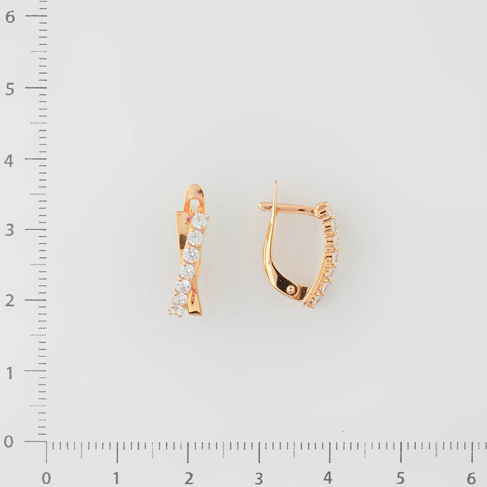 Серьги с фианитом из красного золота 585 пробы