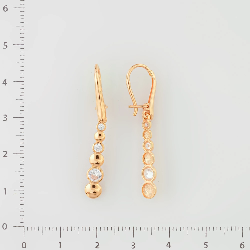 Серьги с фианитом из красного золота 585 пробы