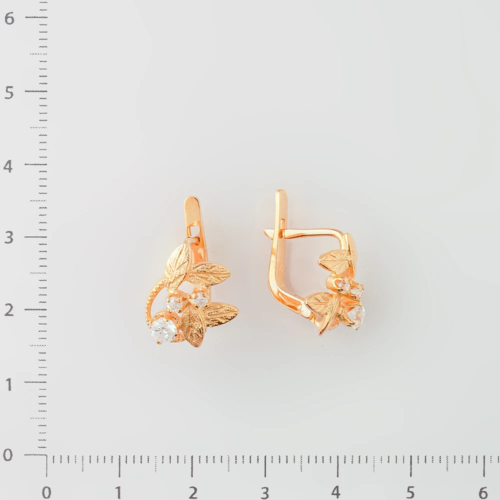Серьги с фианитом из красного золота 585 пробы