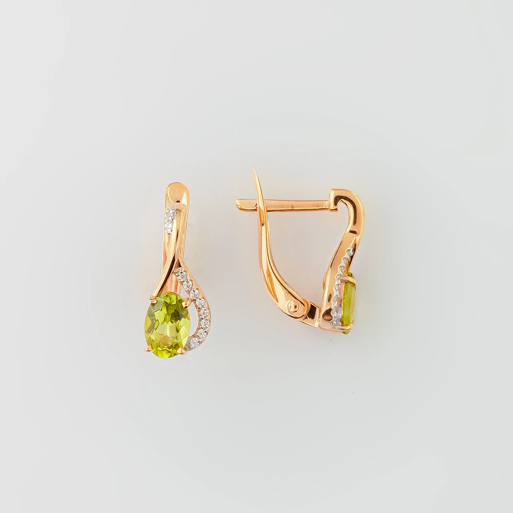 Серьги с хризолитом из красного золота 375 пробы