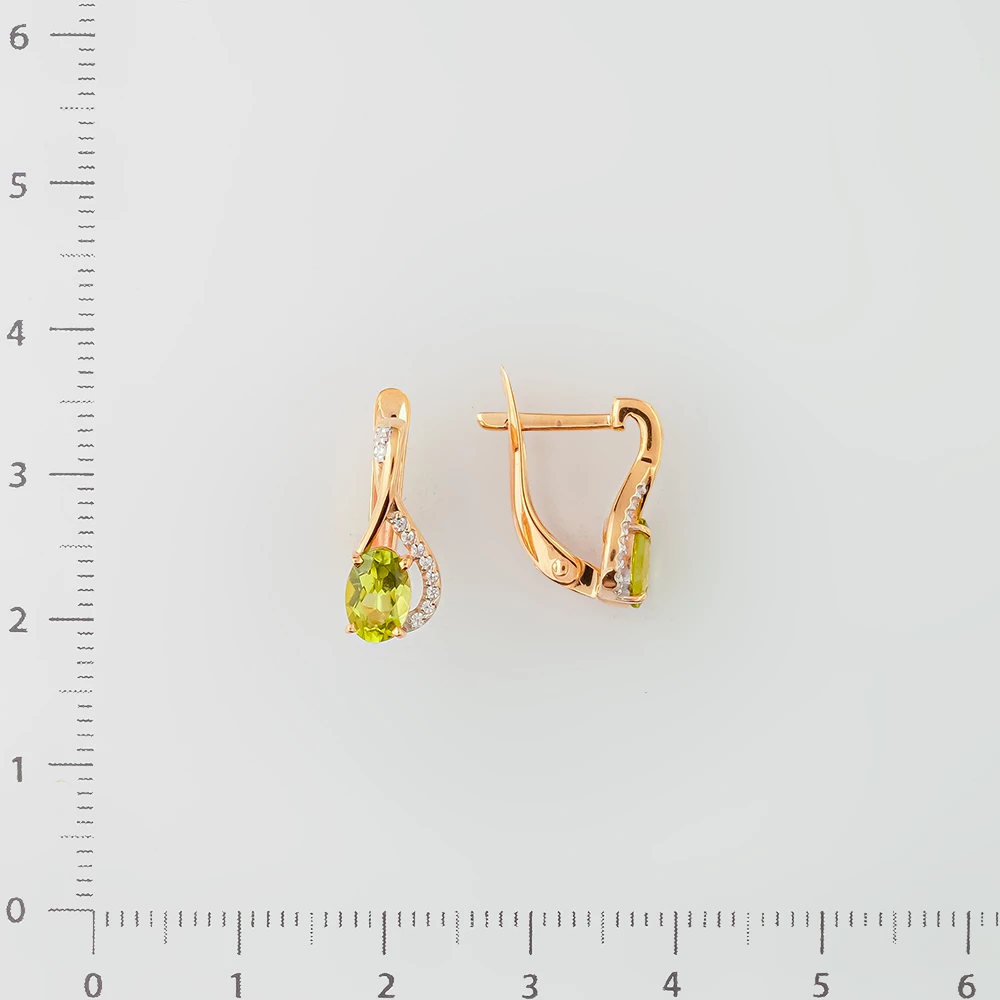 Серьги с хризолитом из красного золота 375 пробы