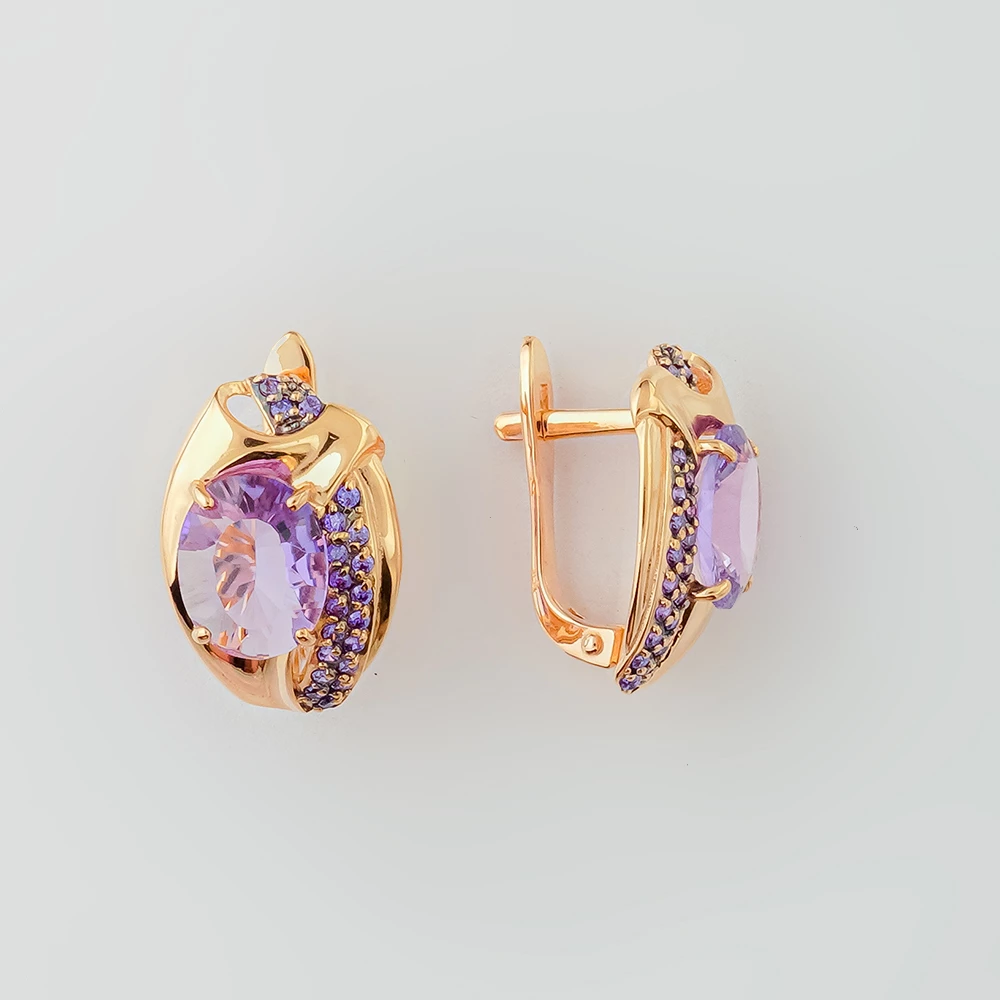 Серьги с аметистом из красного золота 585 пробы