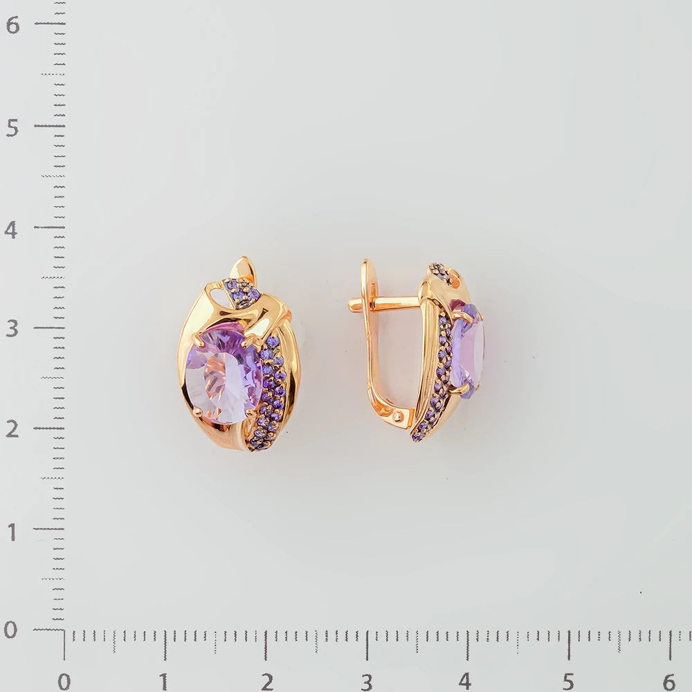 Серьги с аметистом из красного золота 585 пробы