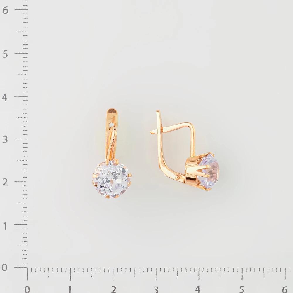 Серьги с фианитом из красного золота 583 пробы