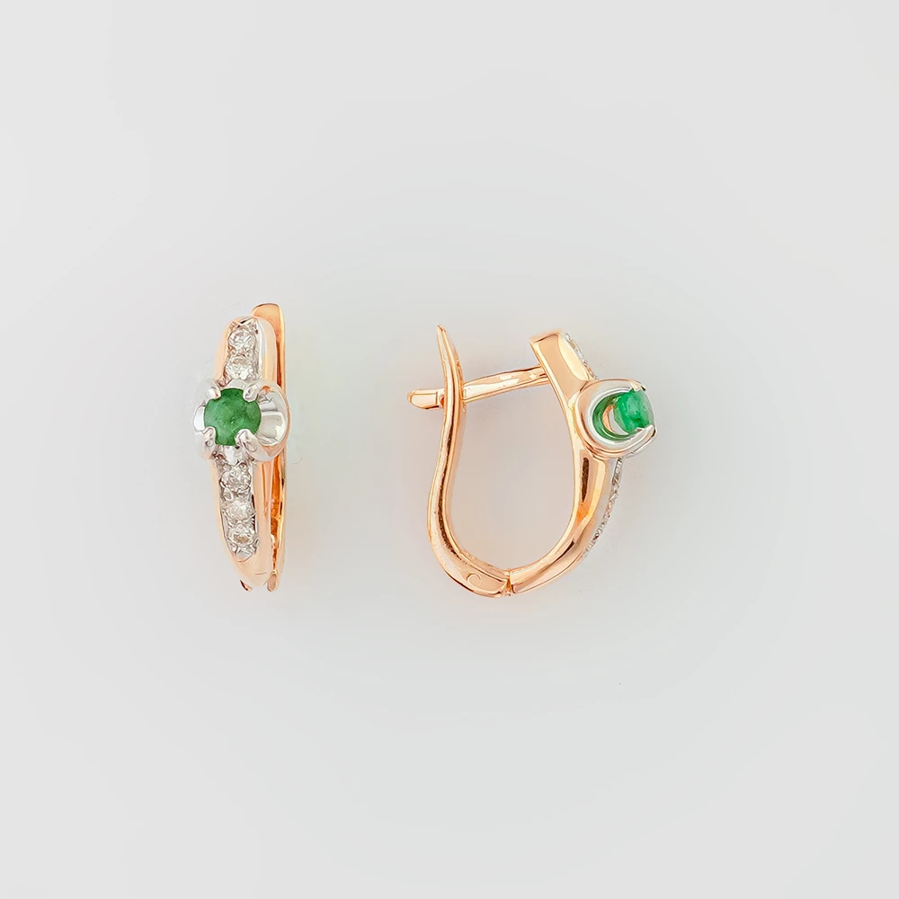 Серьги с изумрудом из красного золота 585 пробы