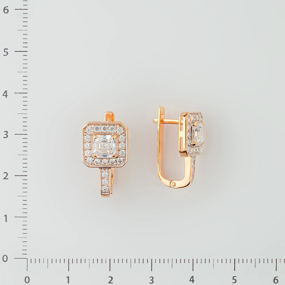 Серьги с фианитом из красного золота 585 пробы