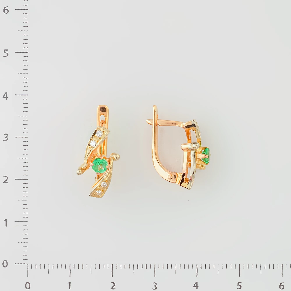 Серьги с изумрудом из красного золота 585 пробы