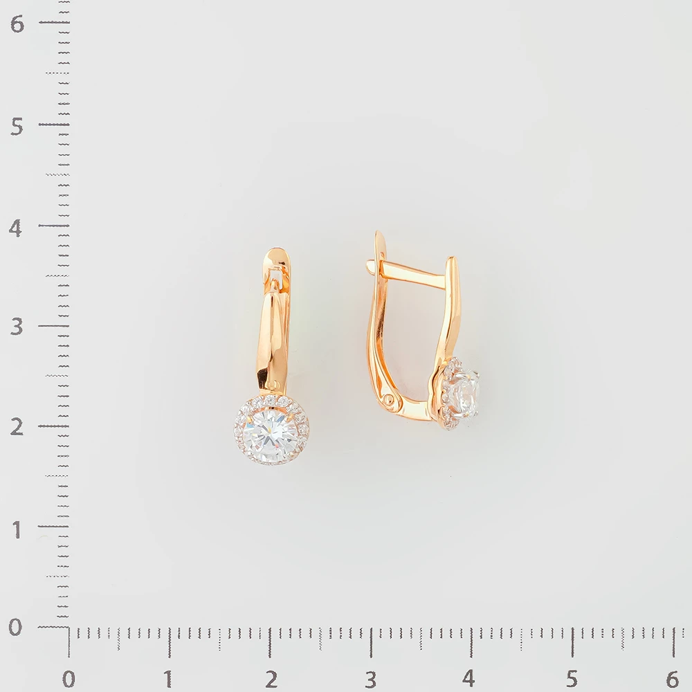 Серьги с фианитом из красного золота 585 пробы