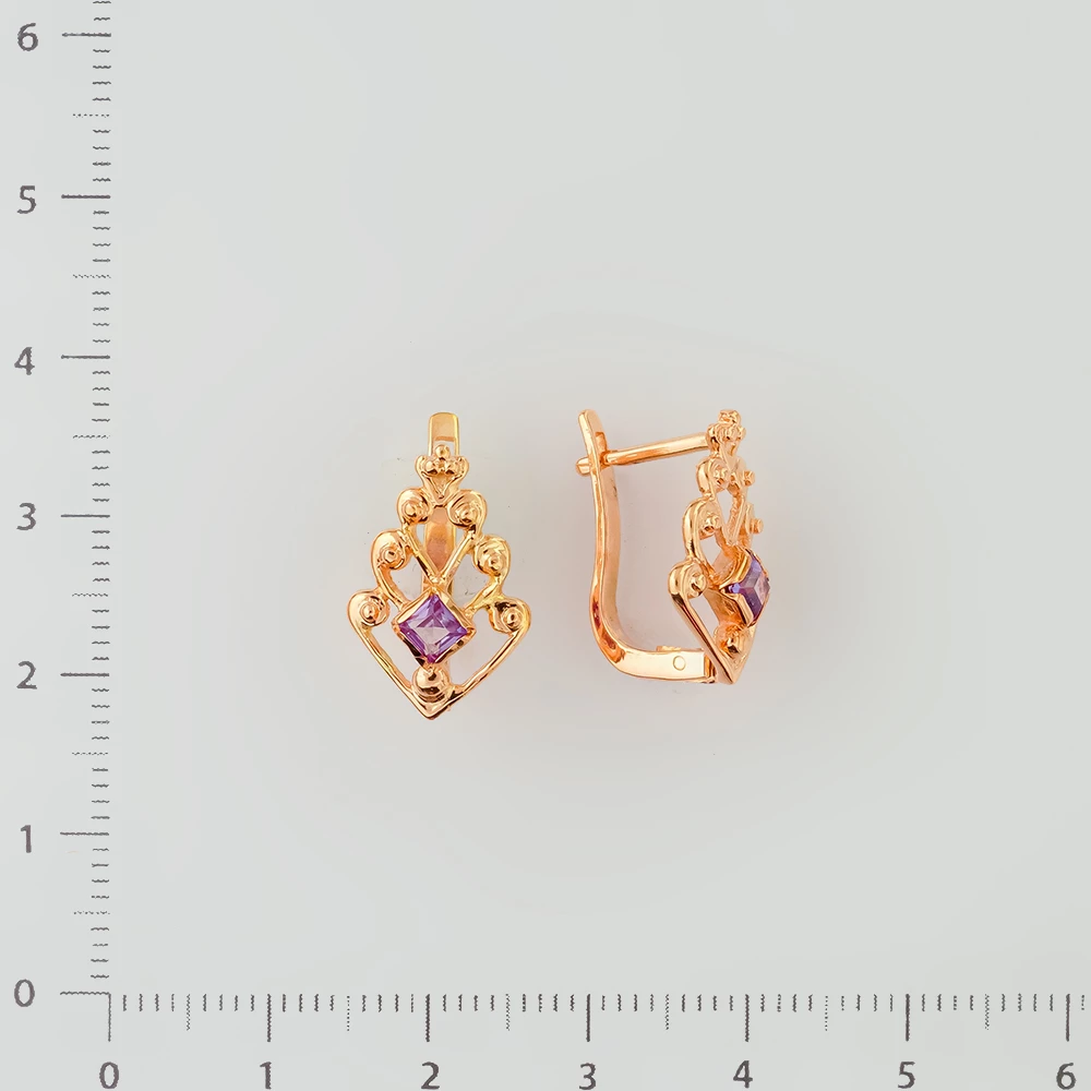 Серьги с корундом синтетическим из красного золота 585 пробы