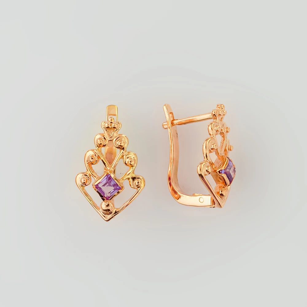 Серьги с корундом синтетическим из красного золота 585 пробы