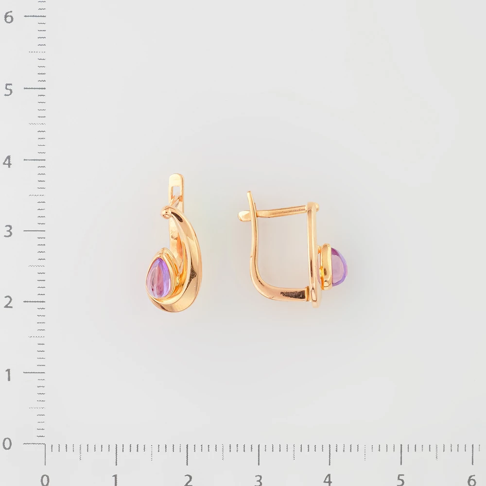 Серьги с фианитом из красного золота 585 пробы