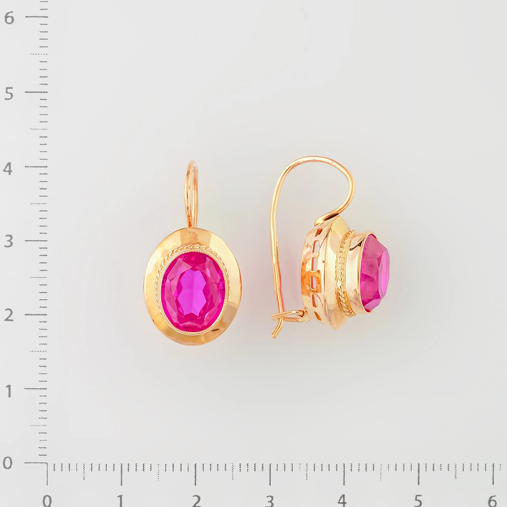 Серьги с корундом синтетическим из красного золота 583 пробы