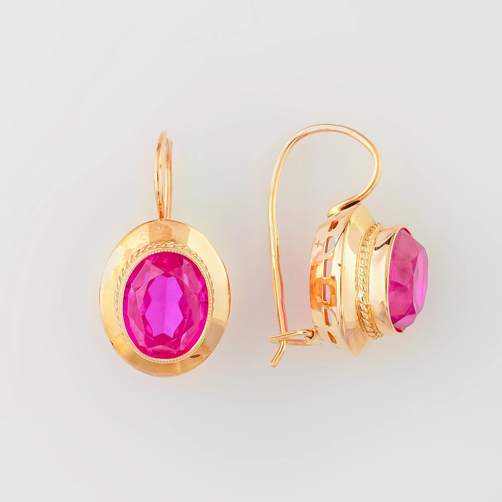 Серьги с корундом синтетическим из красного золота 583 пробы