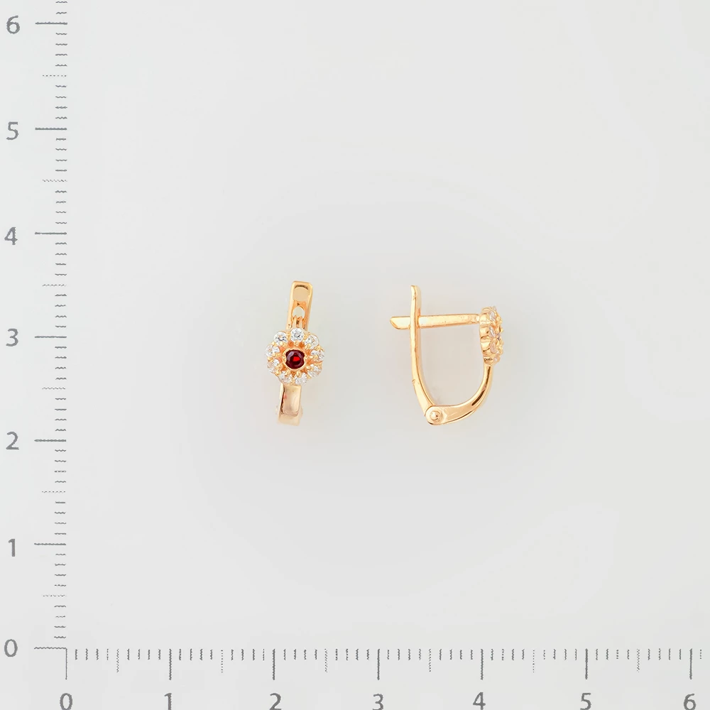 Серьги с фианитом из красного золота 585 пробы