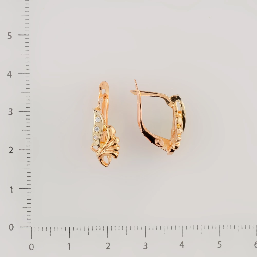 Серьги с фианитом из красного золота 585 пробы