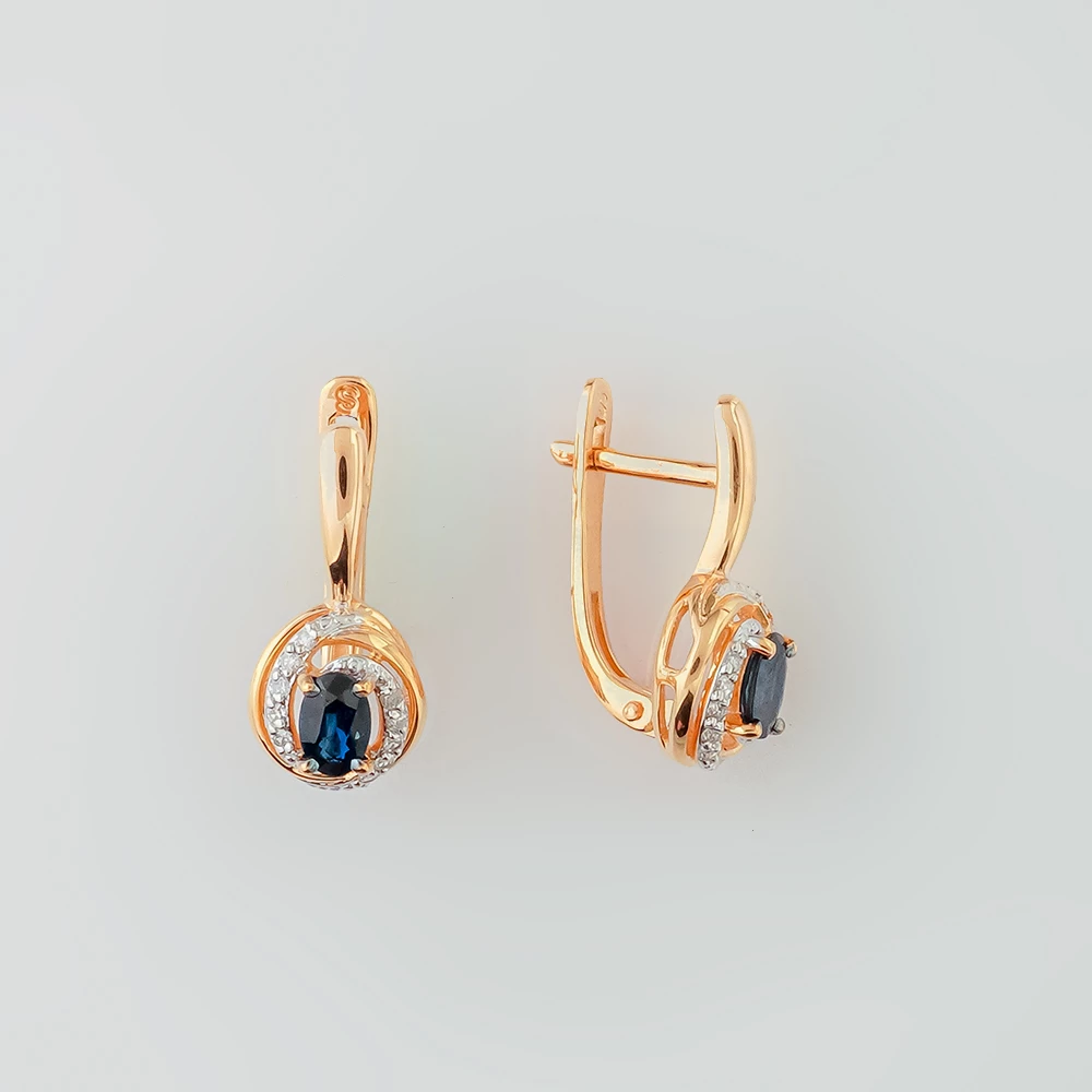 Серьги с сапфиром из красного золота 585 пробы