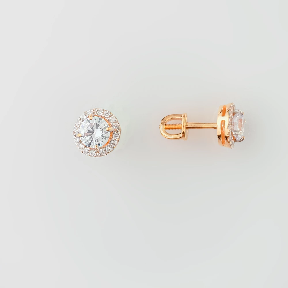 Серьги с фианитом из красного золота 585 пробы