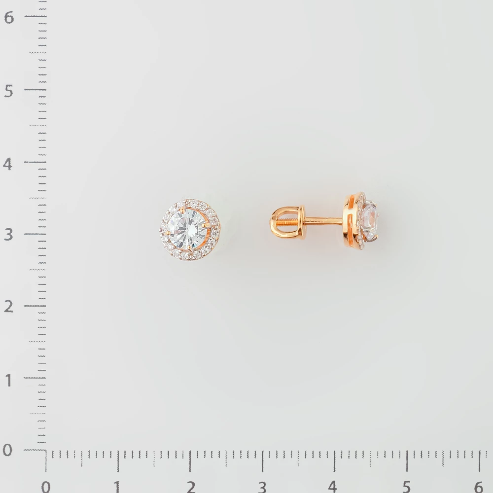 Серьги с фианитом из красного золота 585 пробы