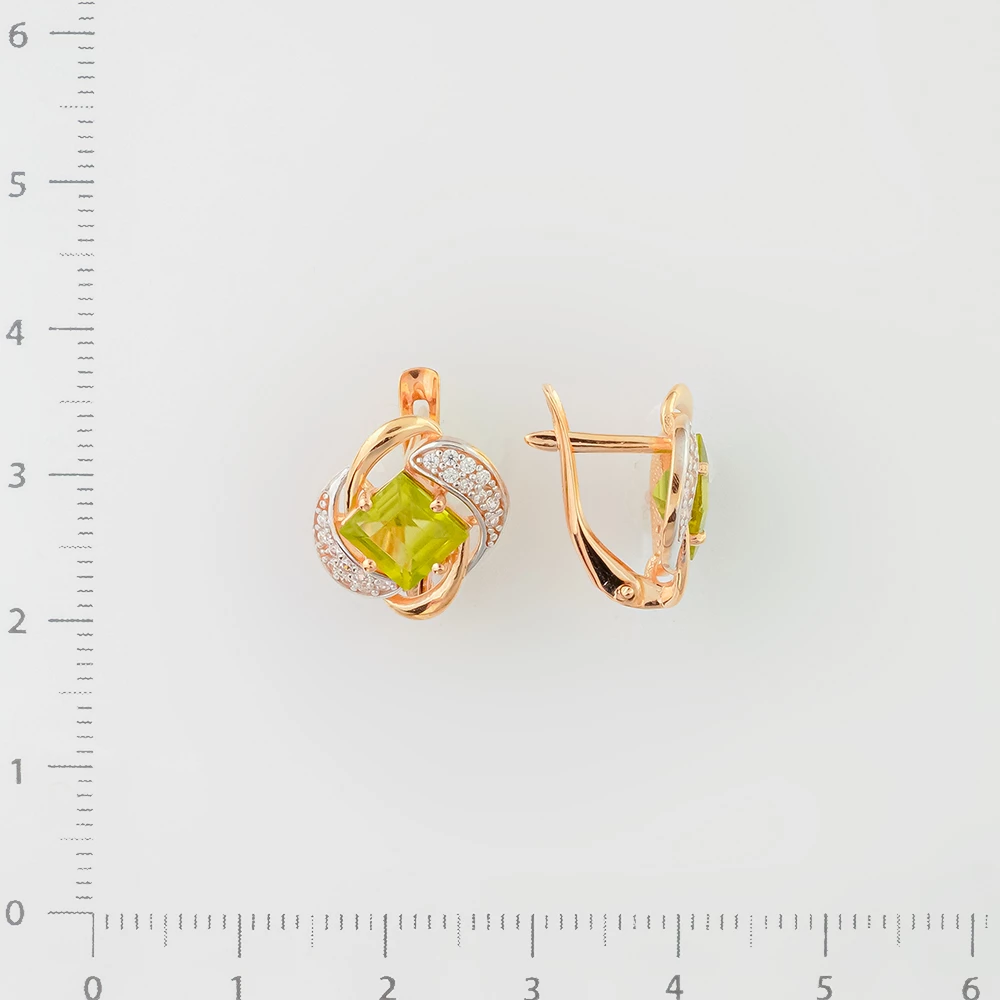 Серьги с хризолитом из красного золота 585 пробы