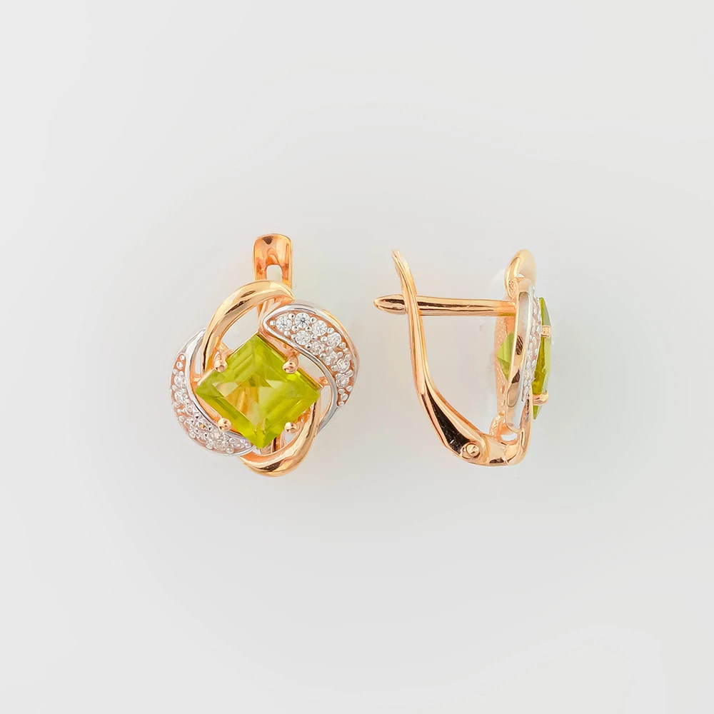 Серьги с хризолитом из красного золота 585 пробы