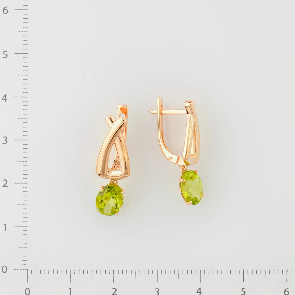 Серьги с хризолитом из красного золота 585 пробы