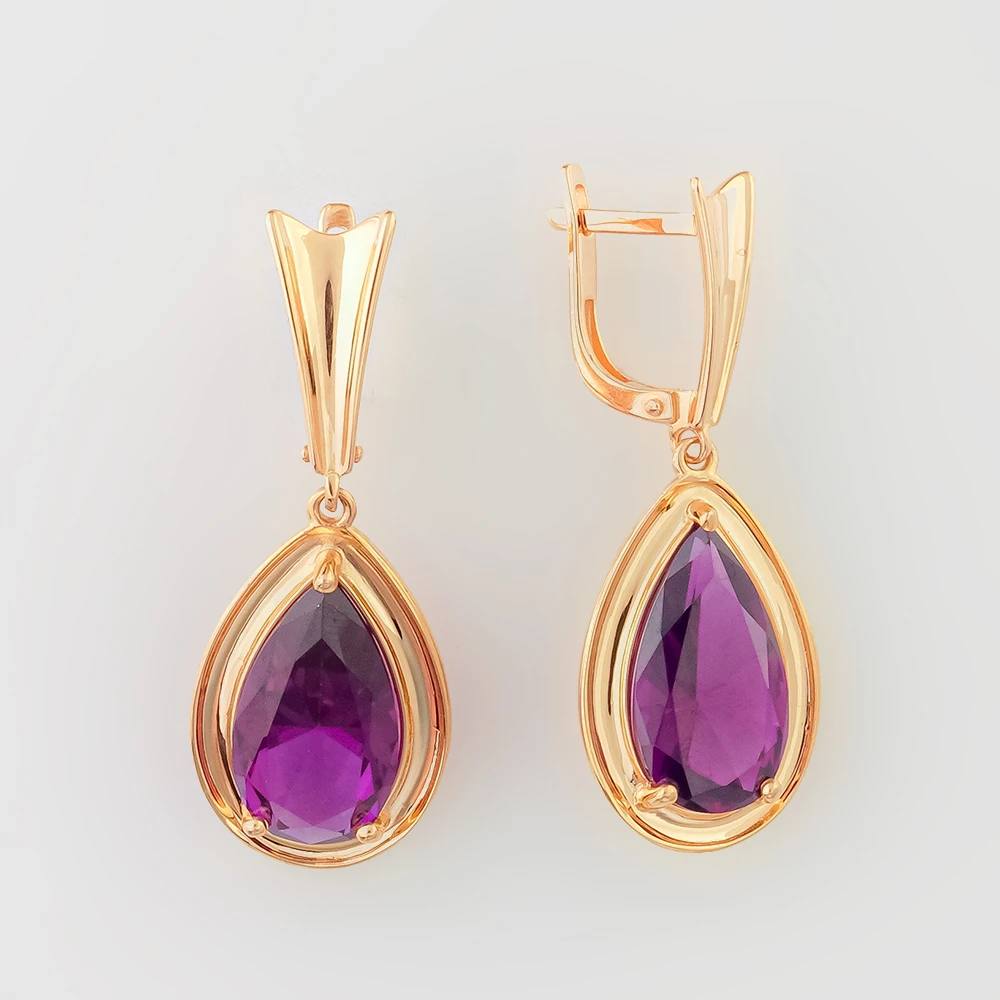 Серьги с фианитом из красного золота 585 пробы