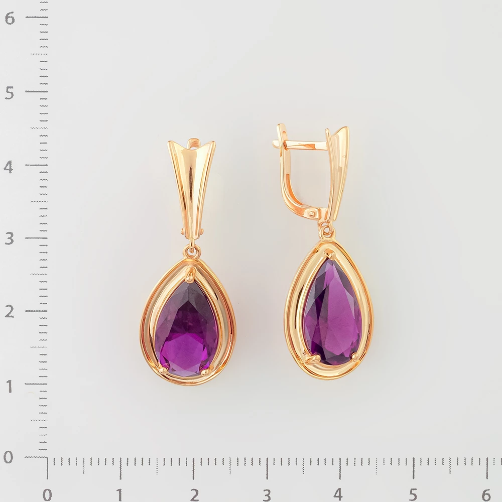 Серьги с фианитом из красного золота 585 пробы