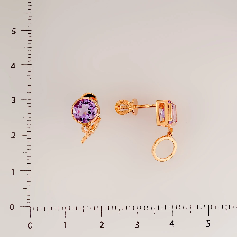 Серьги с аметистом из красного золота 585 пробы