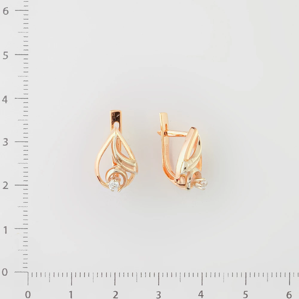 Серьги с фианитом из красного золота 585 пробы