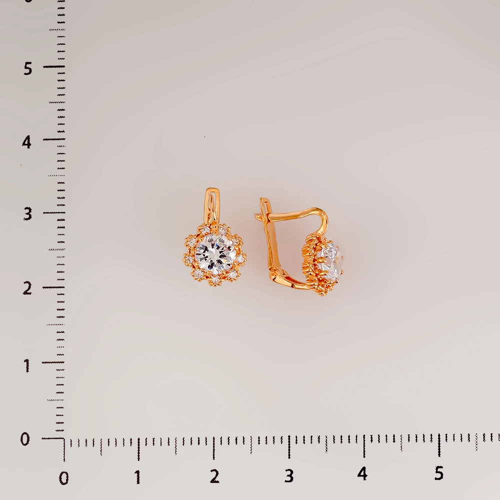 Серьги с фианитом из красного золота 585 пробы
